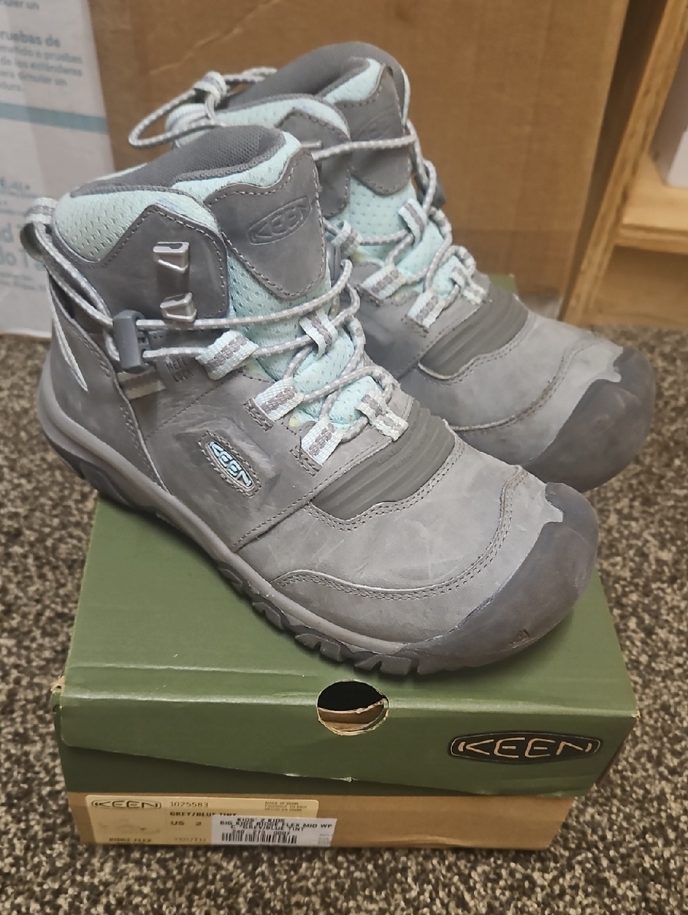 Keen Kids' Gray & Light Aqua Hiking Boots